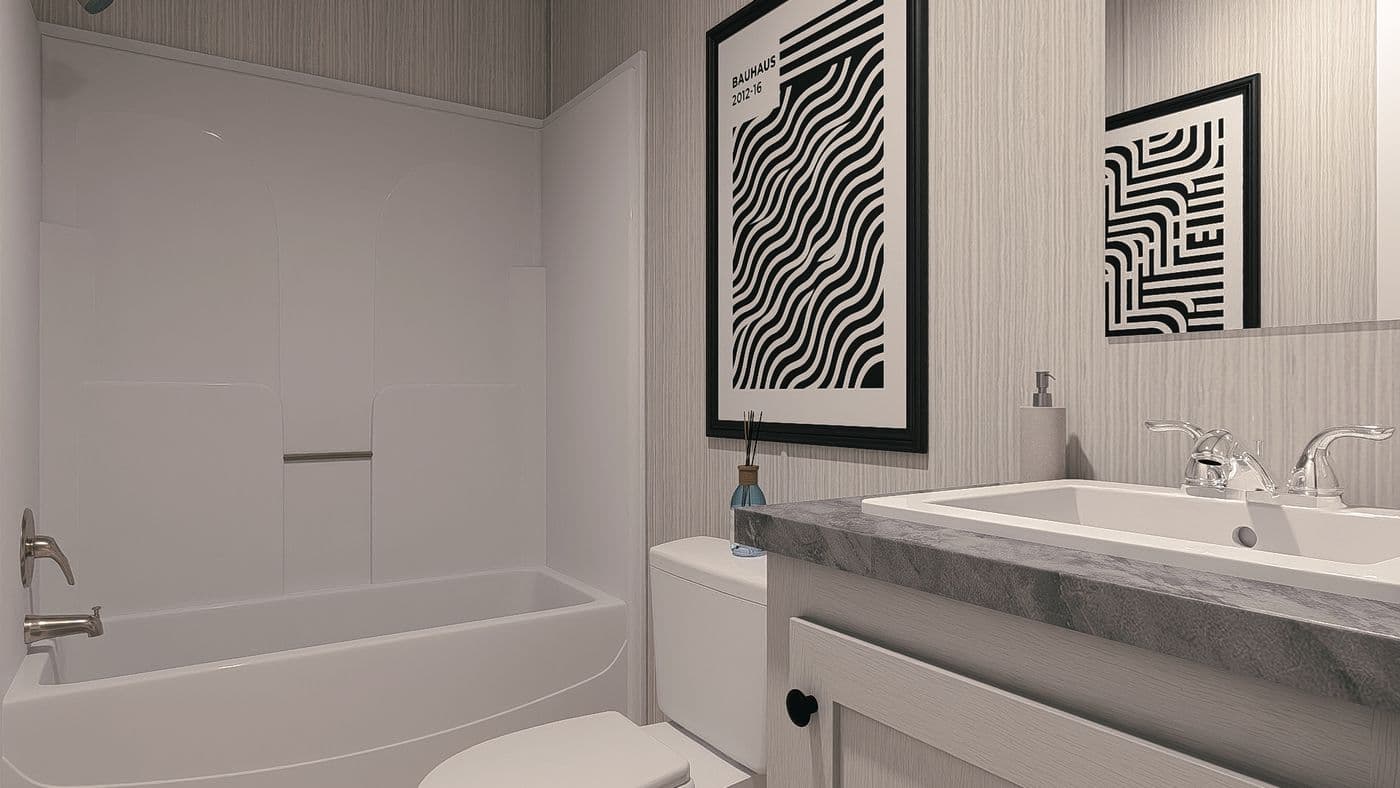 The MAYNARDVILLE CLASSIC 76 Guest Bathroom. This Manufactured Mobile Home features 3 bedrooms and 2 baths.