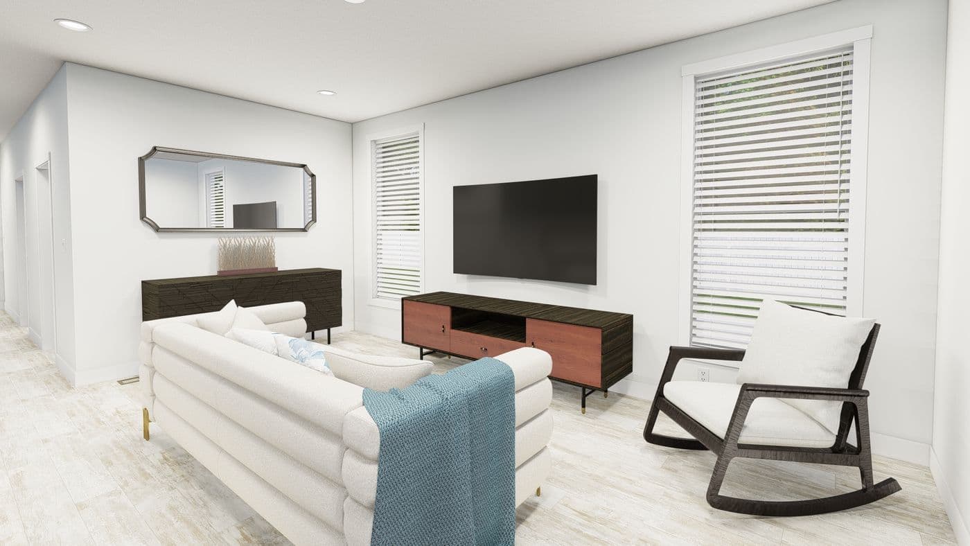 The HIP-2856-3C             BOSTON Living Room. This Manufactured Mobile Home features 3 bedrooms and 2 baths.