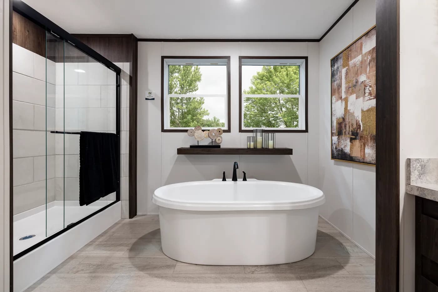 The CRESTWOOD Primary Bathroom. This Manufactured Mobile Home features 3 bedrooms and 2 baths.