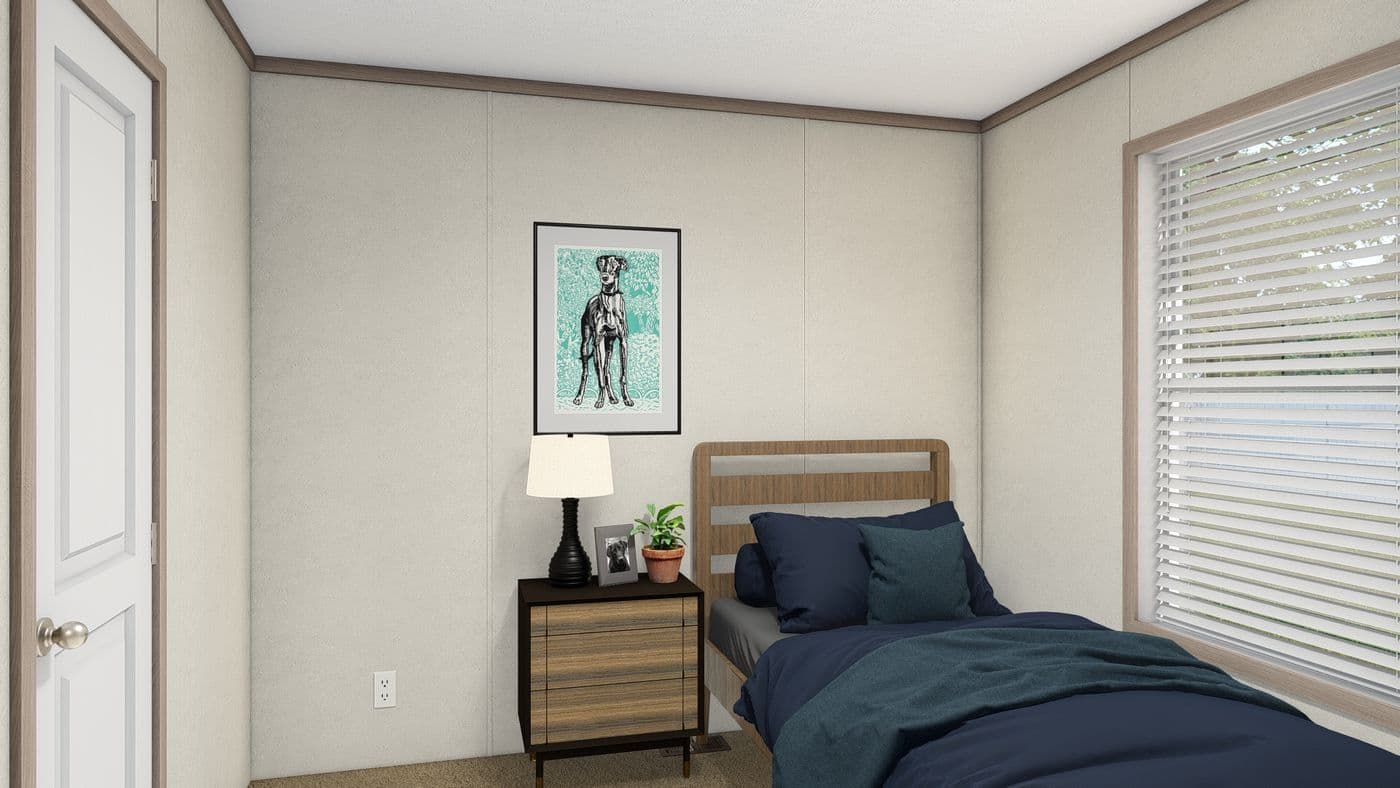 The 7616-4710 THE PULSE Guest Bedroom. This Manufactured Mobile Home features 3 bedrooms and 2 baths.