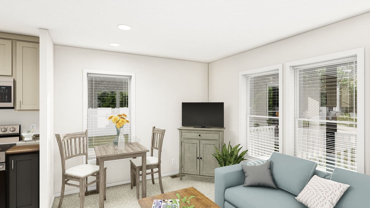 The DRM301P 2030'            DREAM Dining Area. This Manufactured Mobile Home features 1 bedroom and 1 bath.