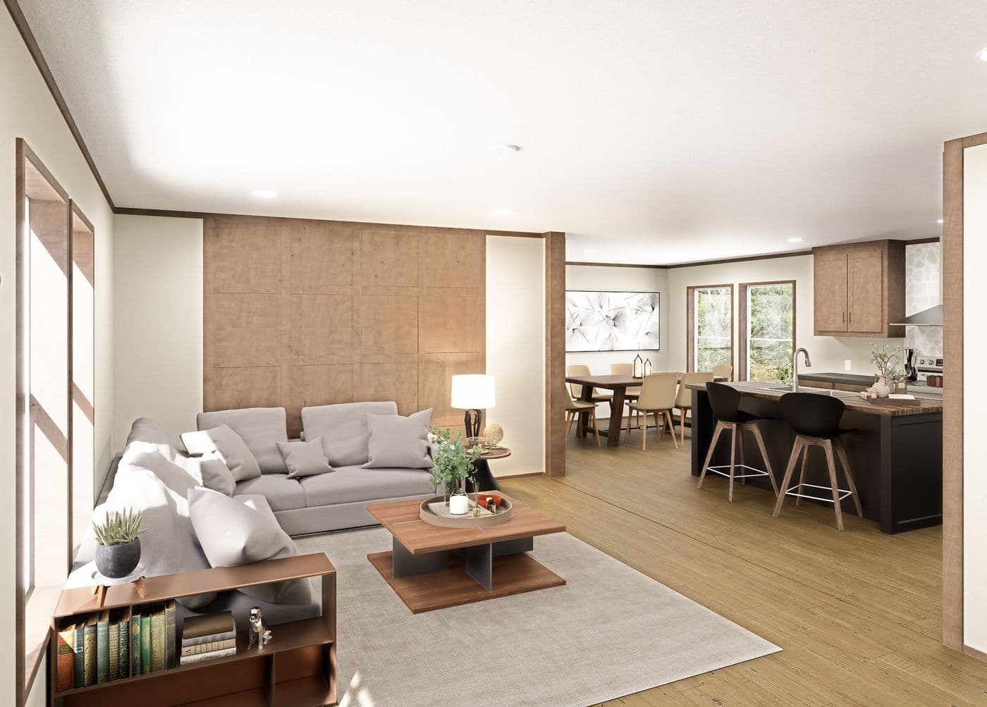The SEVIER Living Room. This Manufactured Mobile Home features 4 bedrooms and 3 baths.