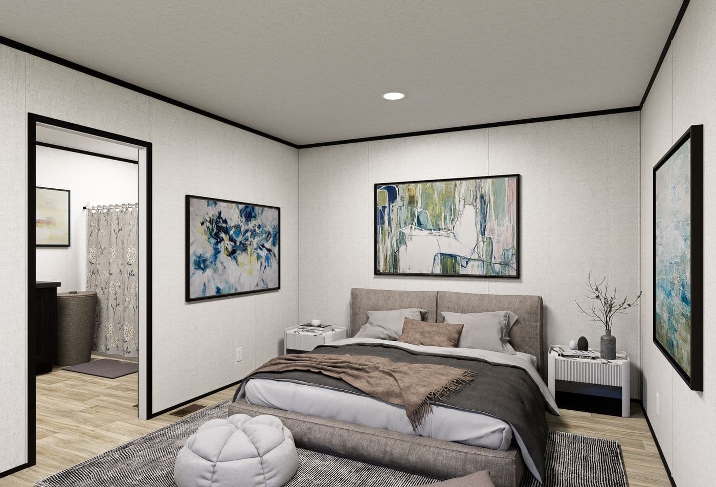 The OASIS Primary Bedroom. This Manufactured Mobile Home features 3 bedrooms and 2 baths.