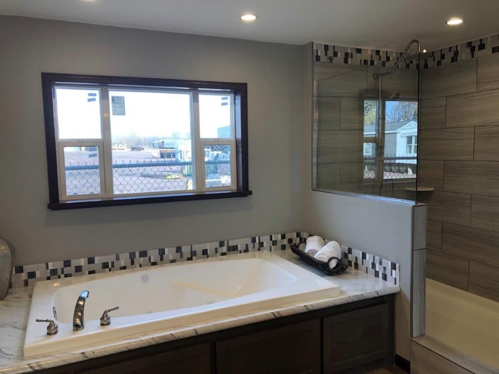 The LEGEND 572-1 MOD Primary Bathroom. This Modular Home features 3 bedrooms and 2 baths.