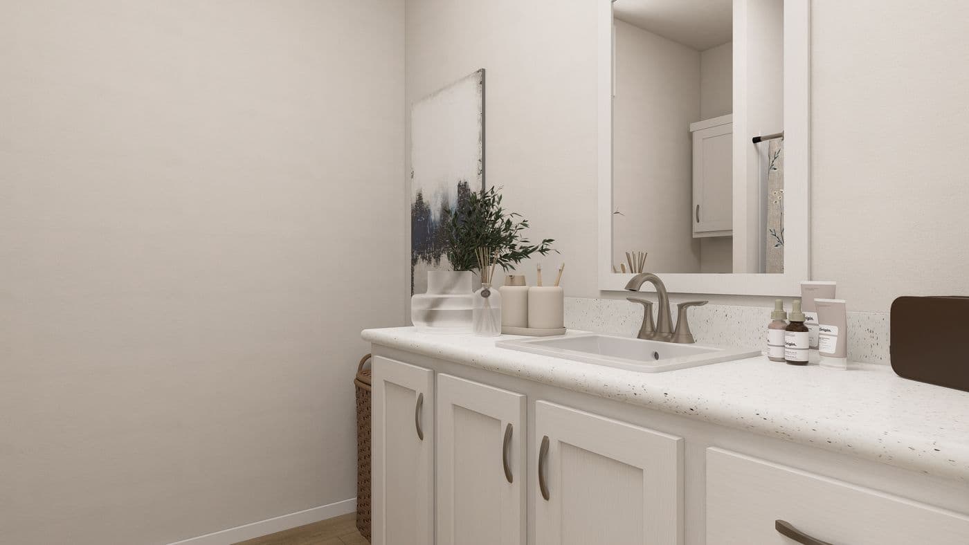 The ING362A MYRTLE              GW Primary Bathroom. This Manufactured Mobile Home features 2 bedrooms and 2 baths.