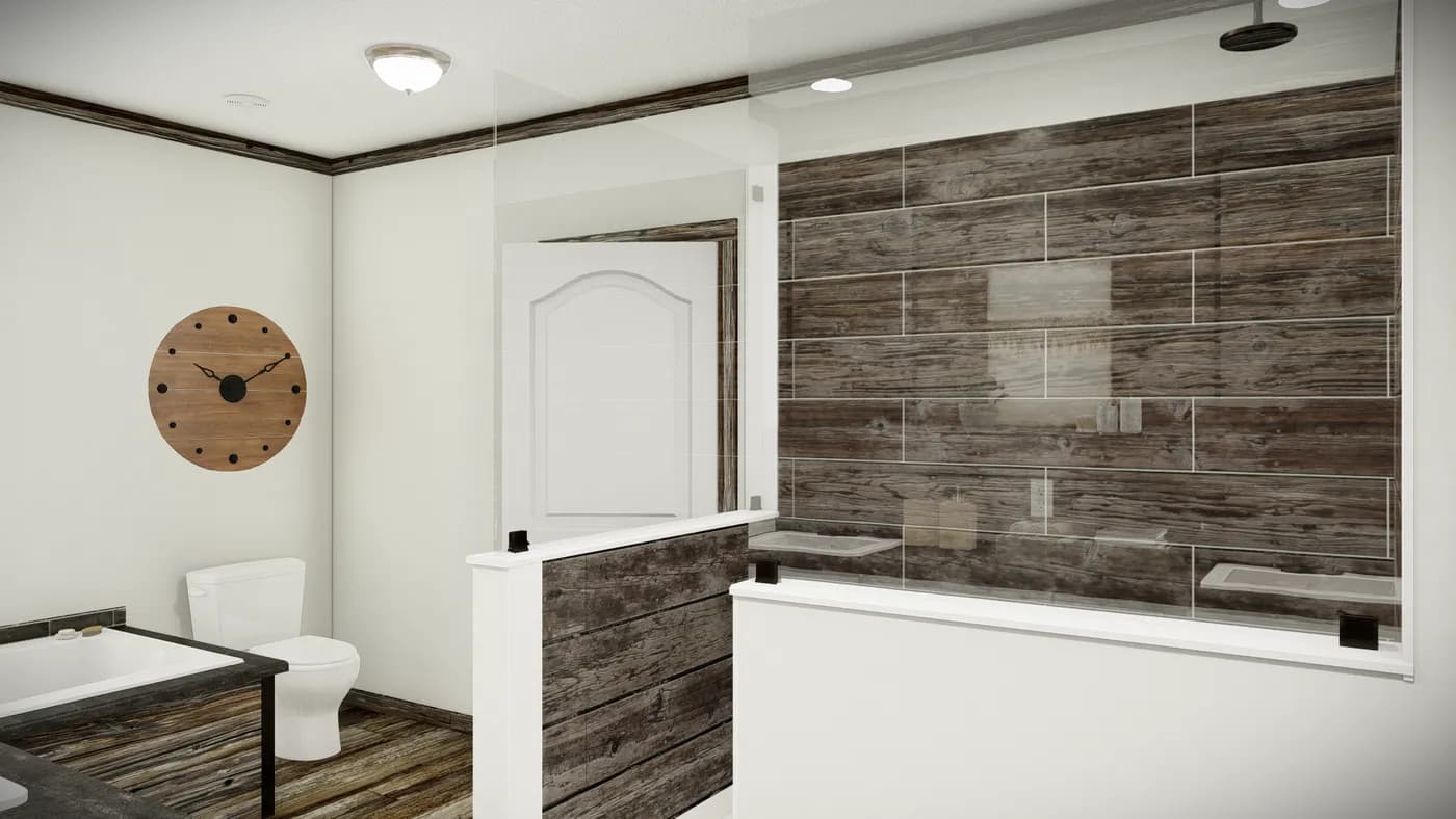 The THE SUMNER Primary Bathroom. This Manufactured Mobile Home features 3 bedrooms and 2 baths.