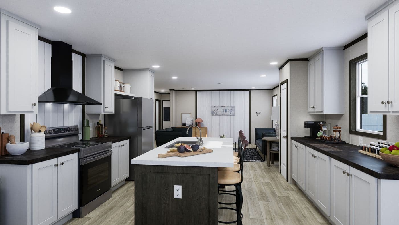 The FLOURISH Kitchen. This Manufactured Mobile Home features 3 bedrooms and 2 baths.