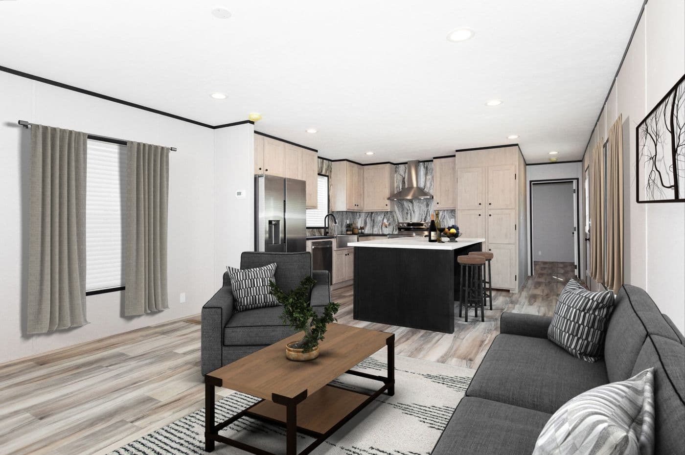 The THE FUJI Living Room. This Manufactured Mobile Home features 3 bedrooms and 2 baths.
