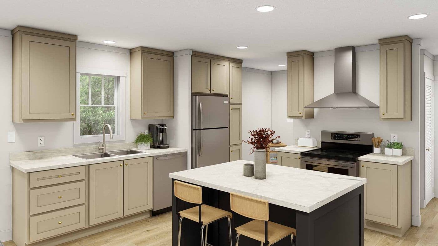 The BORN TO RUN Kitchen. This Manufactured Mobile Home features 2 bedrooms and 2 baths.