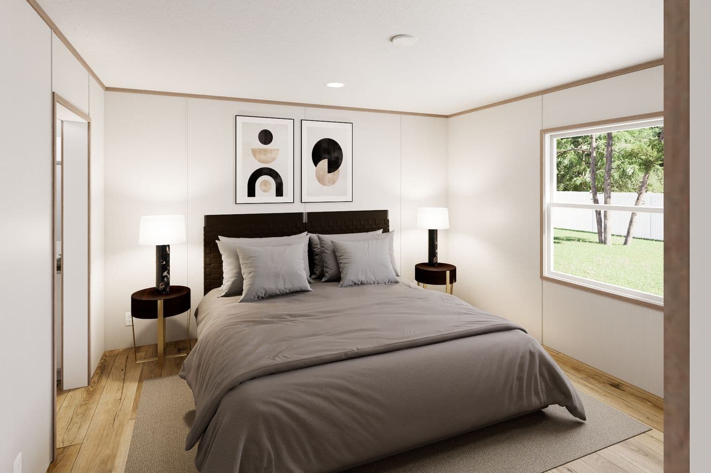 The ULTRA FLEX 48 Primary Bedroom. This Manufactured Mobile Home features 3 bedrooms and 2 baths.