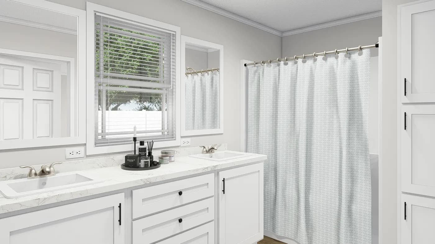 The HAWTHORNE Primary Bathroom. This Manufactured Mobile Home features 3 bedrooms and 2 baths.