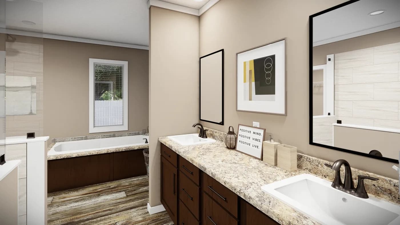 The THE LLOYD II Primary Bathroom. This Manufactured Mobile Home features 3 bedrooms and 2 baths.