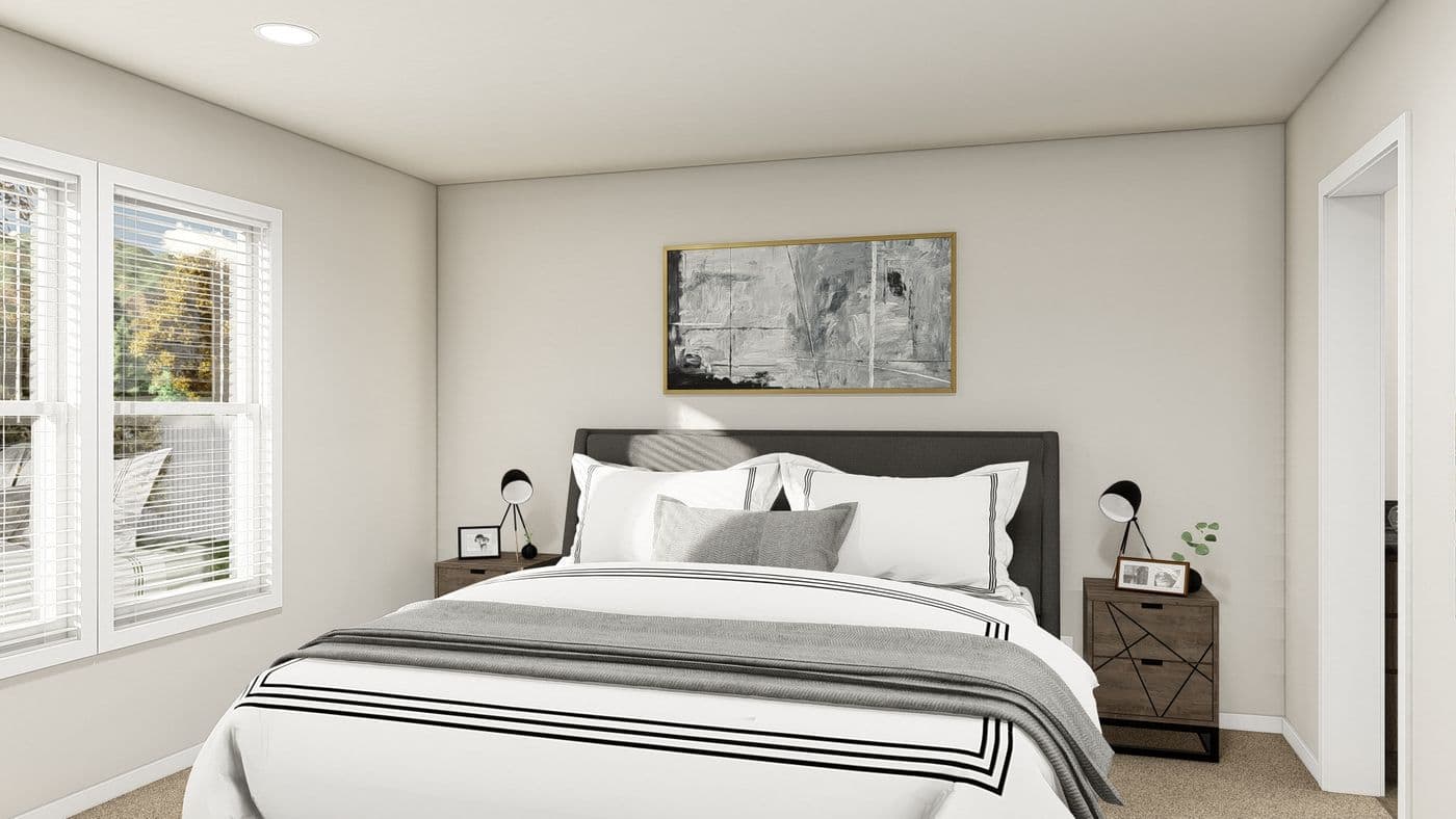 The ING521F NOBLE               GW Primary Bedroom. This Manufactured Mobile Home features 3 bedrooms and 2 baths.