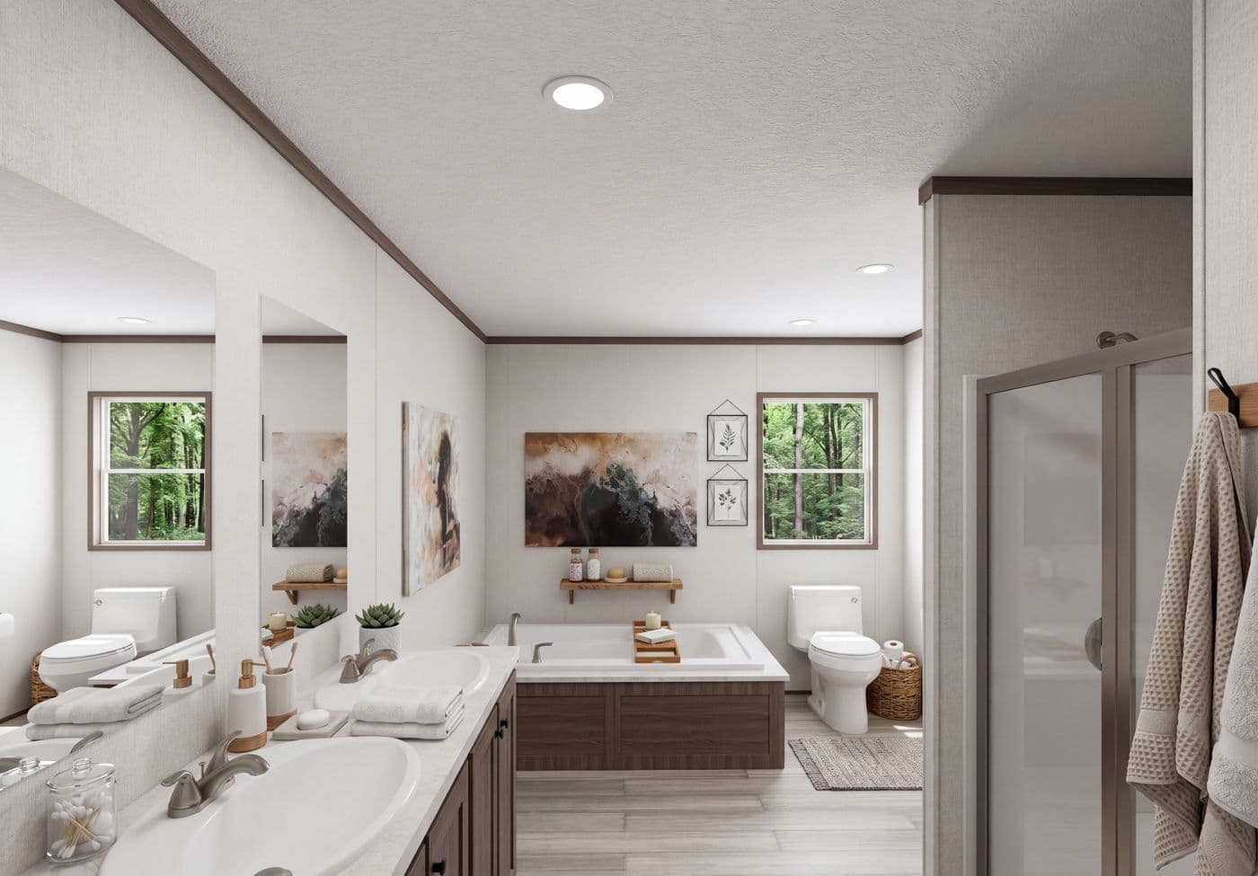 The THE MOUNTAINEER 64 Primary Bathroom. This Manufactured Mobile Home features 3 bedrooms and 2 baths.