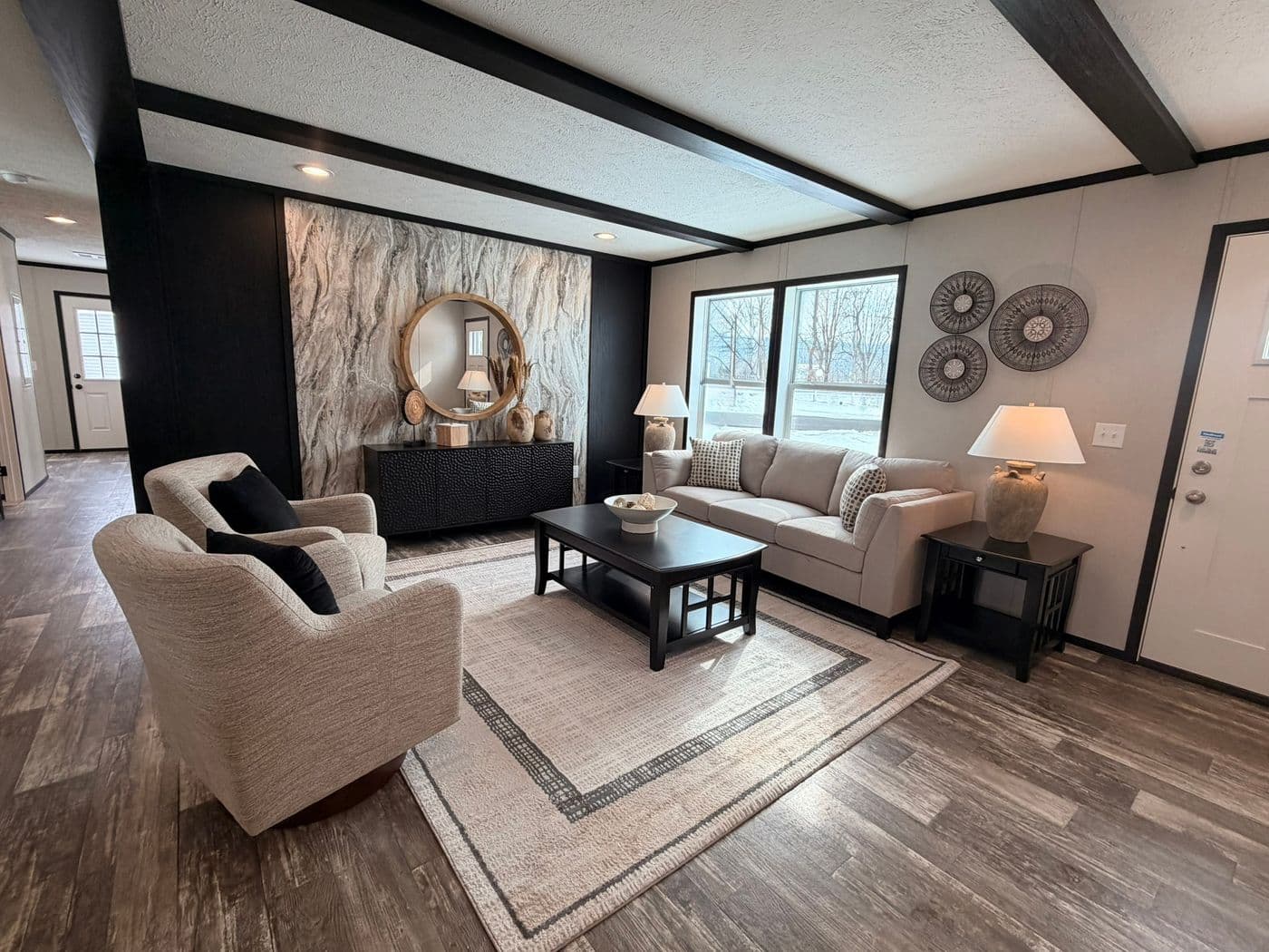 The DIAMOND Living Room. This Manufactured Mobile Home features 3 bedrooms and 2 baths.