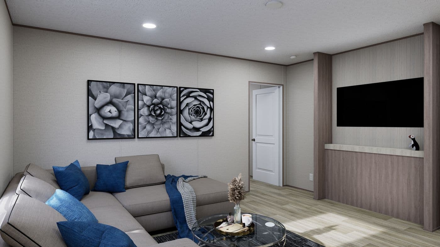 The FOOTHILLS 56 Living Room. This Manufactured Mobile Home features 2 bedrooms and 2 baths.