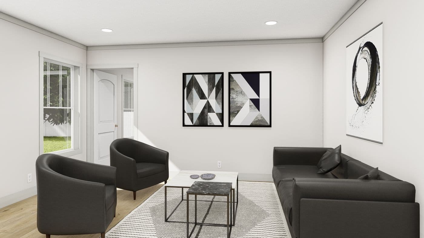 The SOLSBURY HILL Living Room. This Manufactured Mobile Home features 3 bedrooms and 2 baths.