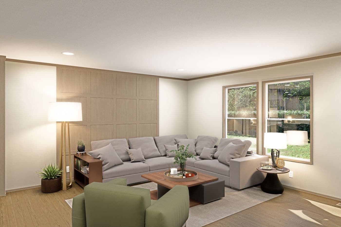 The SUMMIT Living Room. This Manufactured Mobile Home features 4 bedrooms and 3 baths.