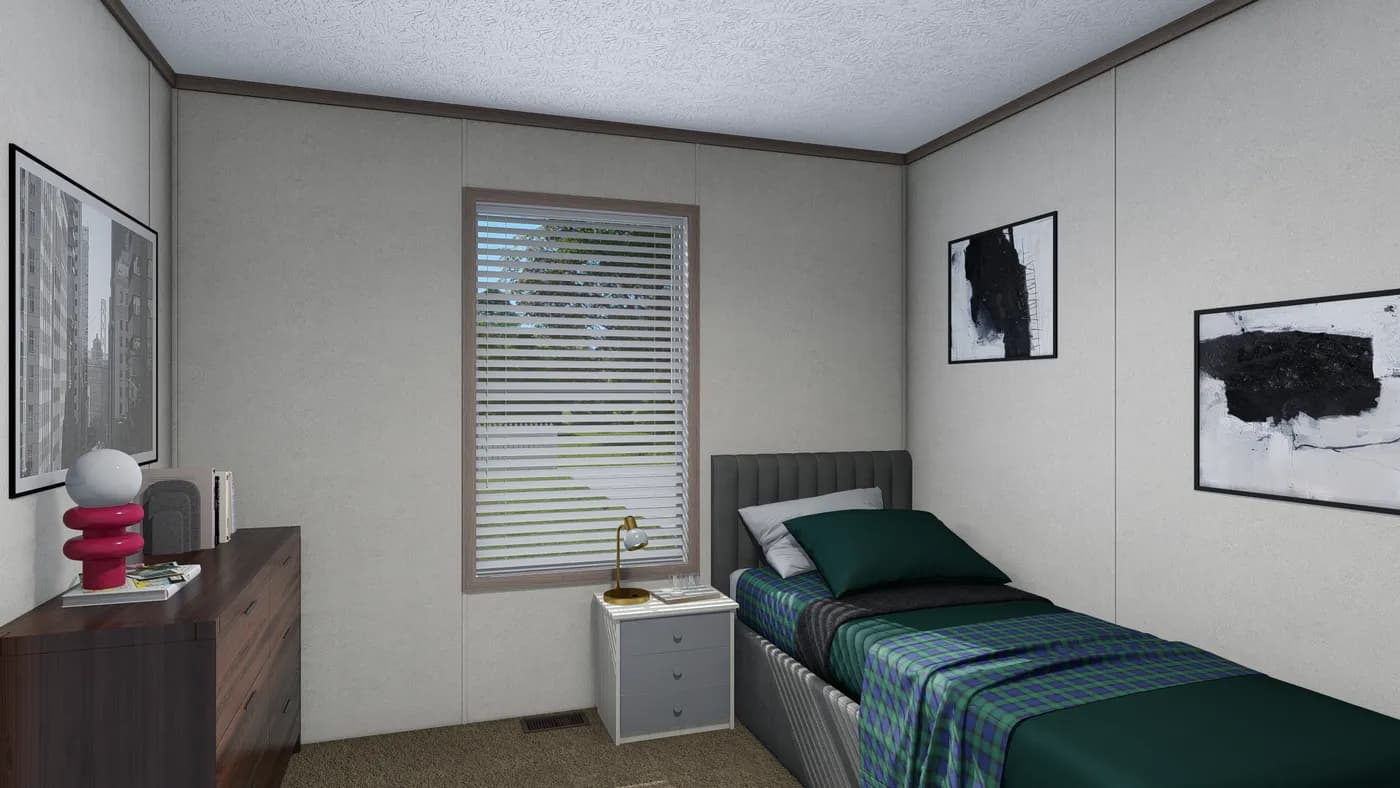 The 6428-E792 THE PULSE Guest Bedroom. This Manufactured Mobile Home features 3 bedrooms and 2.5 baths.