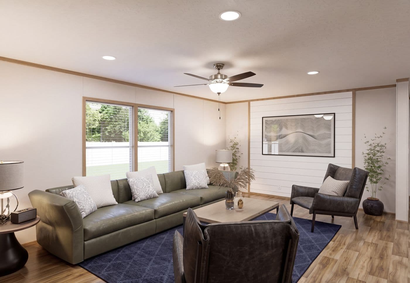 The THE MOUNTAINEER 72 Living Room. This Manufactured Mobile Home features 3 bedrooms and 2 baths.