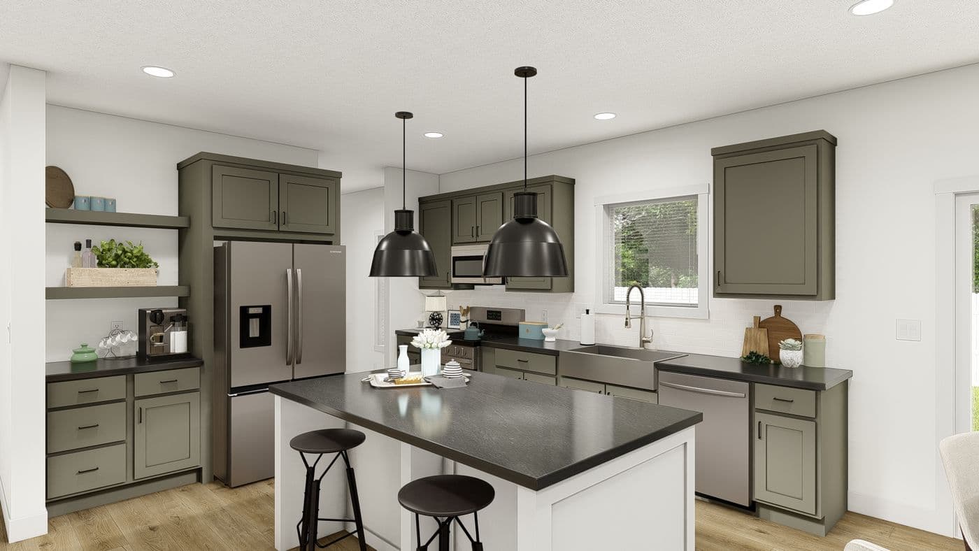 The HRR-2860-4C           ZEPPELIN Kitchen. This Manufactured Mobile Home features 4 bedrooms and 2 baths.