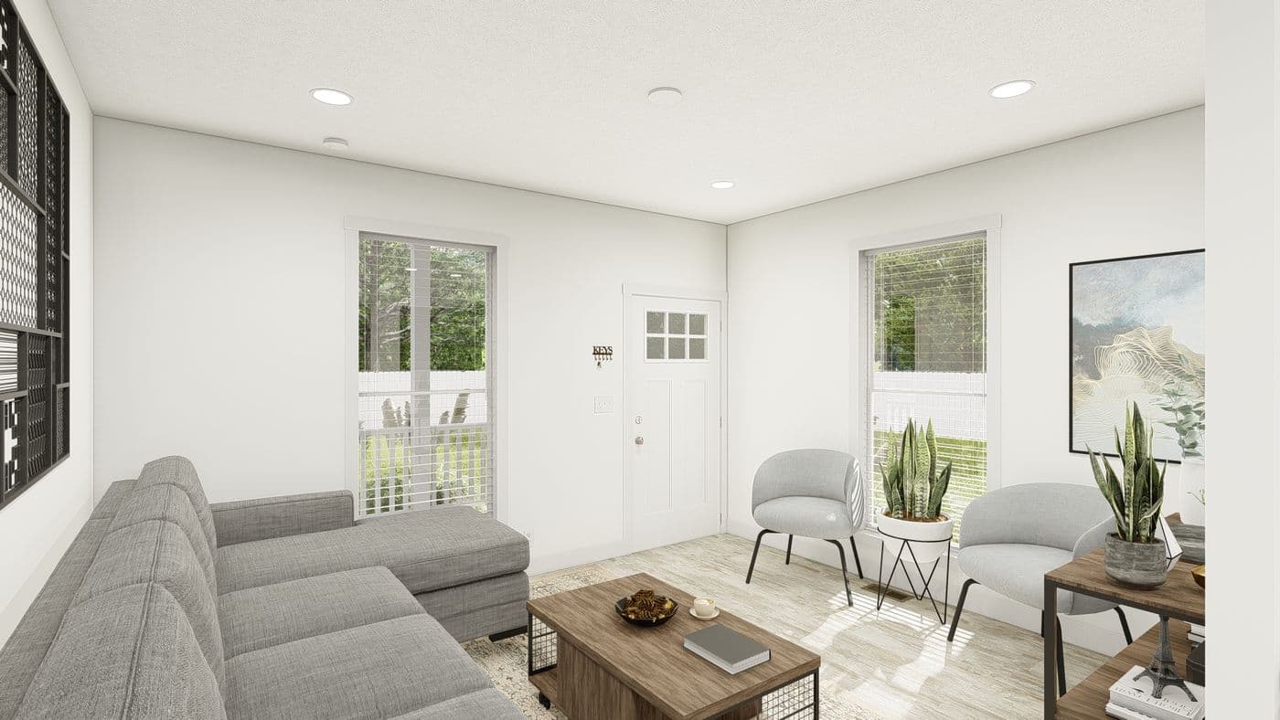 The HRR-1656-2A               CURE Living Room. This Manufactured Mobile Home features 2 bedrooms and 2 baths.