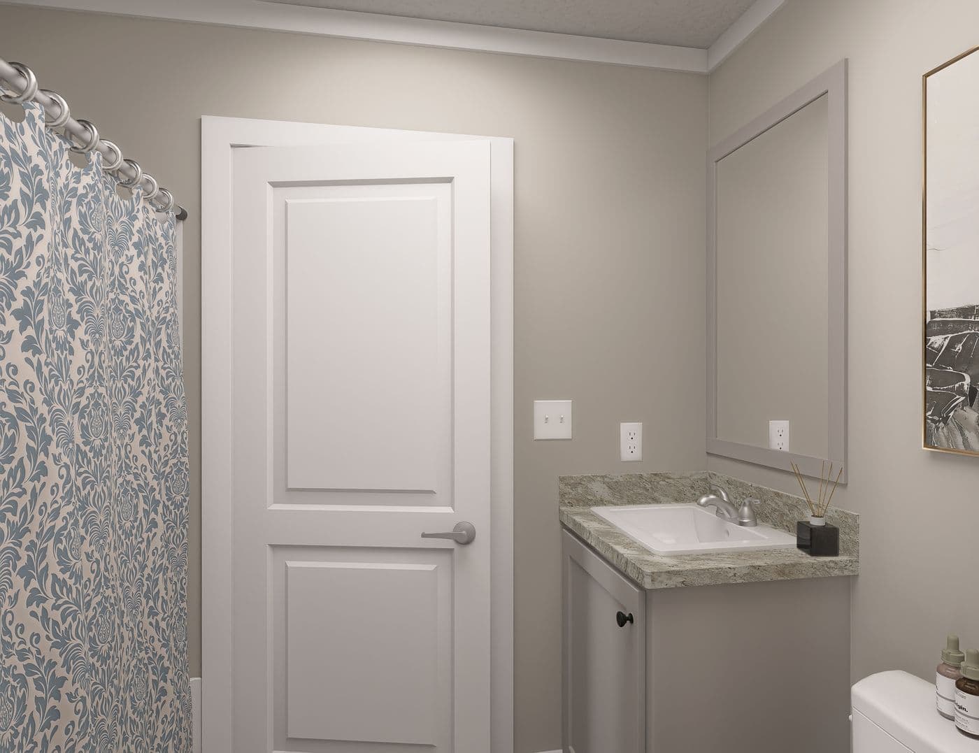 The BROOKLINE FLEX 32 WIDE Guest Bathroom. This Manufactured Mobile Home features 4 bedrooms and 3 baths.