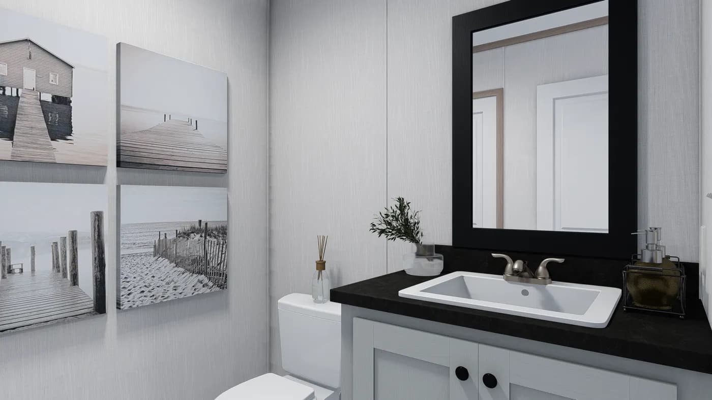 The 6428-E792 THE PULSE Guest Bathroom. This Manufactured Mobile Home features 3 bedrooms and 2.5 baths.