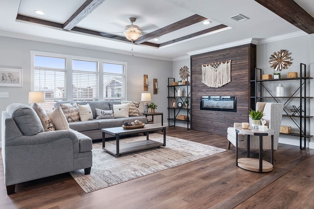 The THE OCEANSIDE Living Room. This Manufactured Mobile Home features 4 bedrooms and 3 baths.