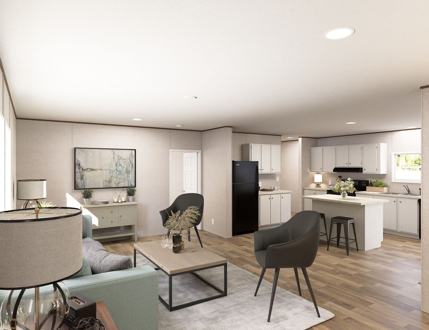 The SYCAMORE Living Room. This Manufactured Mobile Home features 4 bedrooms and 2 baths.