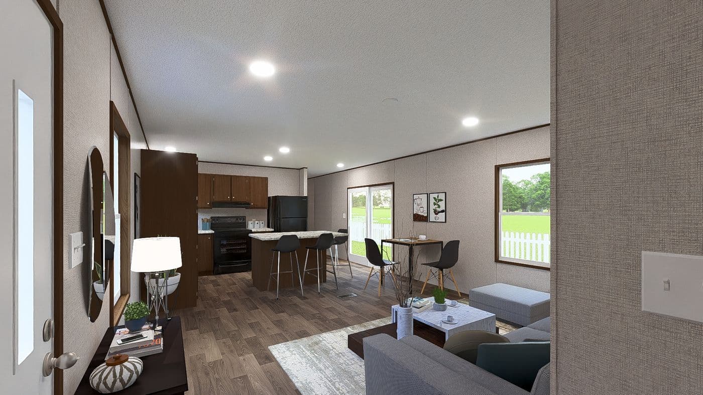 The ASPEN Living Room. This Manufactured Mobile Home features 3 bedrooms and 2 baths.
