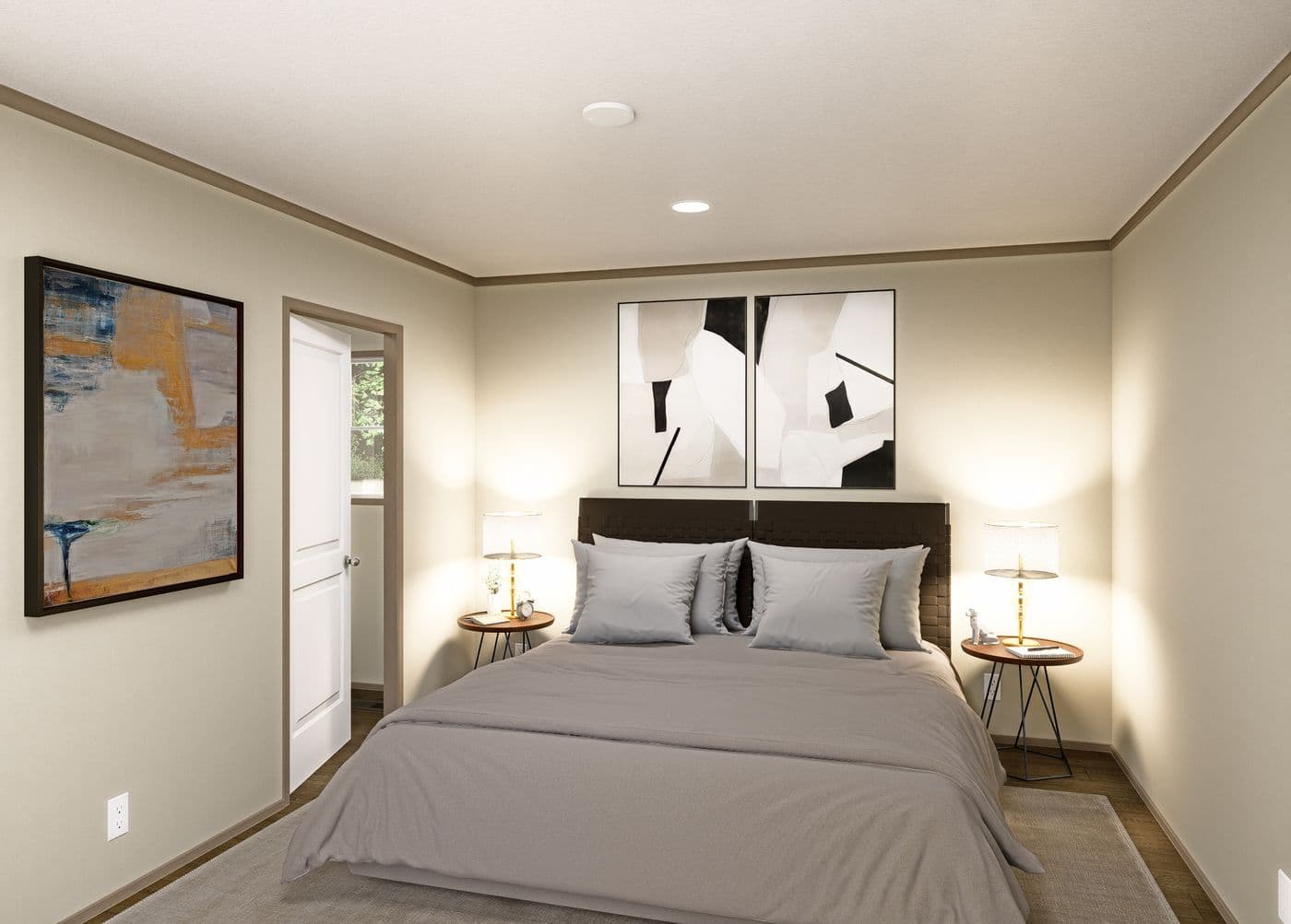 The CLARK Primary Bedroom. This Manufactured Mobile Home features 3 bedrooms and 2 baths.