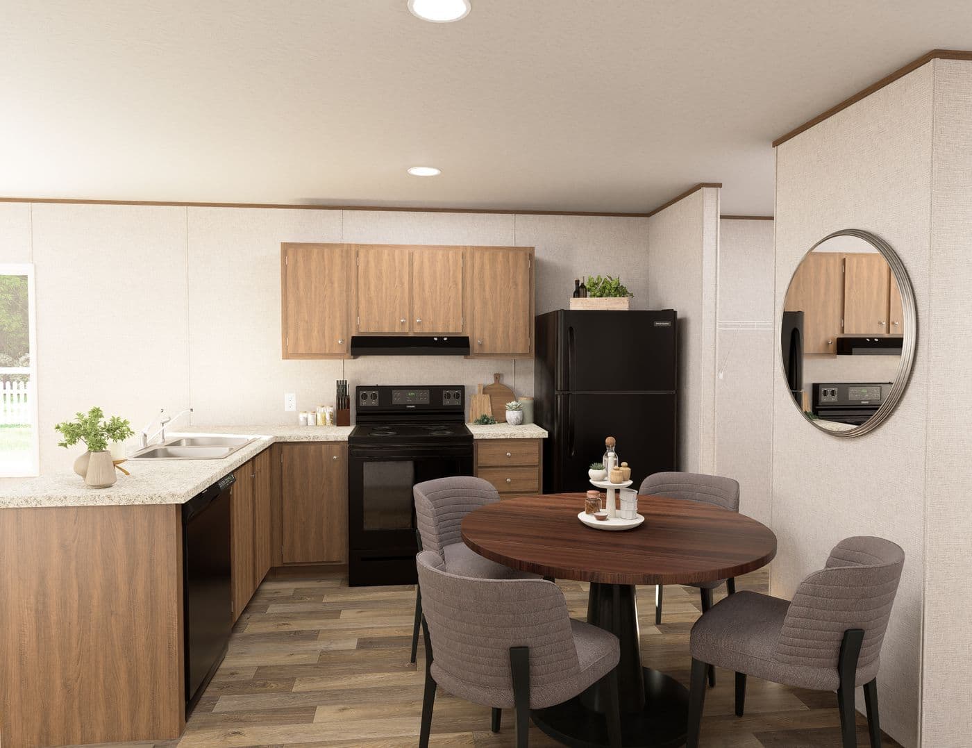 The ELM Kitchen. This Manufactured Mobile Home features 2 bedrooms and 1 bath.