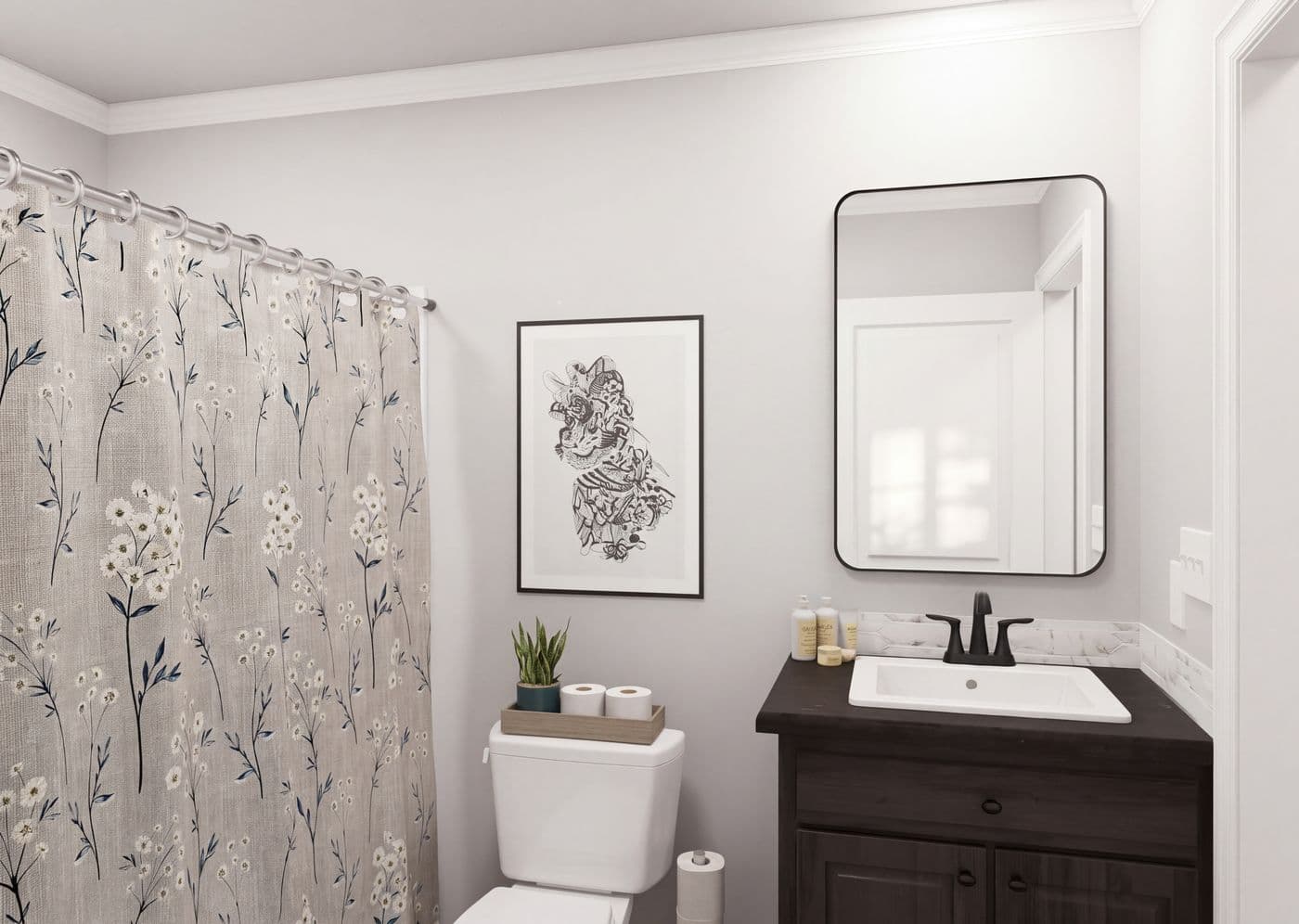 The THE ROOSEVELT Guest Bathroom. This Manufactured Mobile Home features 4 bedrooms and 3 baths.