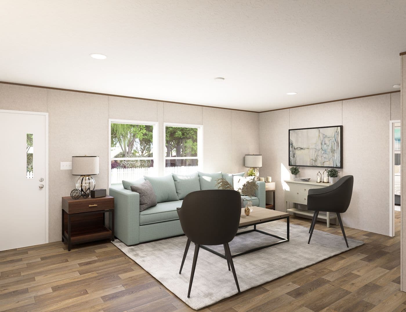 The REDWOOD Living Room. This Manufactured Mobile Home features 5 bedrooms and 3 baths.