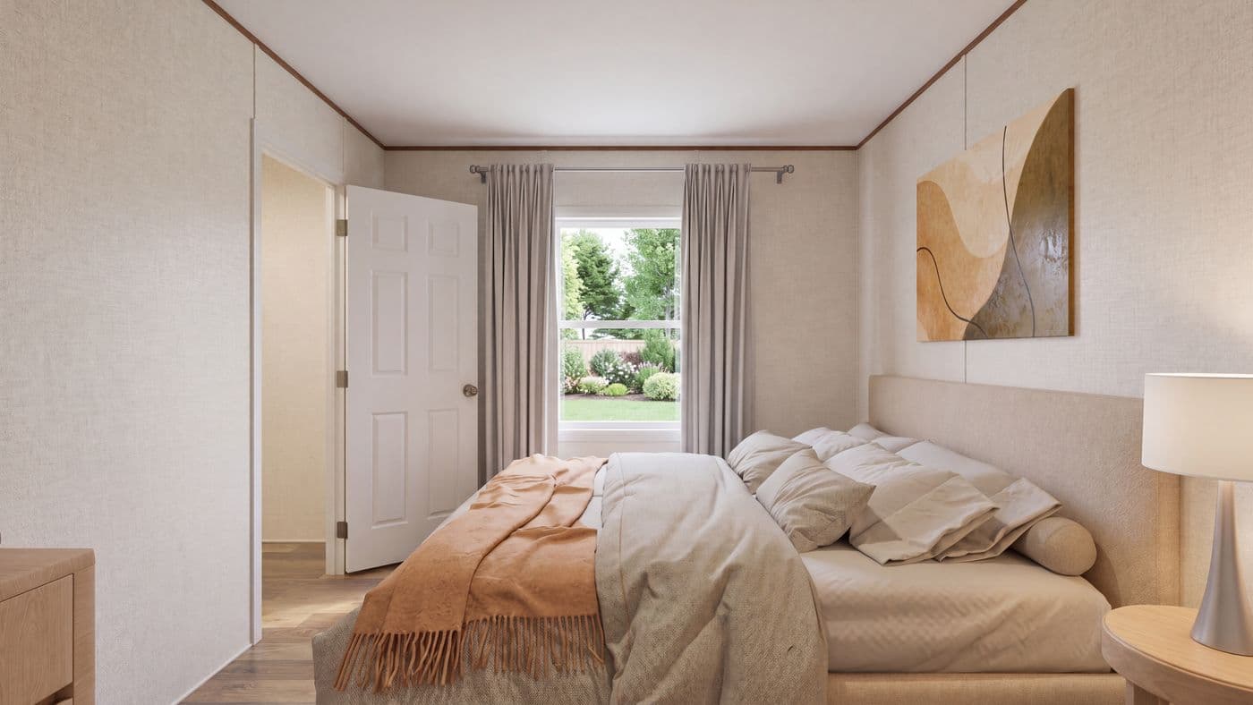 The SPRUCE Bedroom. This Manufactured Mobile Home features 3 bedrooms and 2 baths.