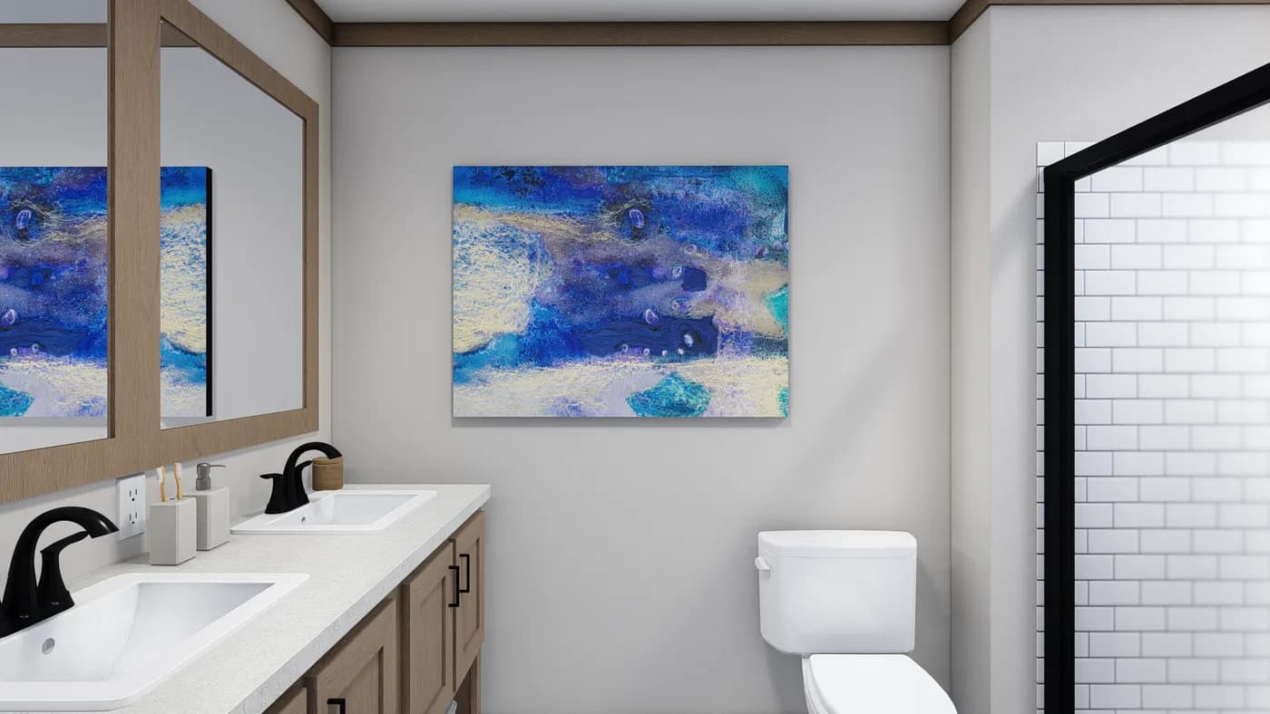The TRINITY 76 Primary Bathroom. This Manufactured Mobile Home features 3 bedrooms and 2 baths.