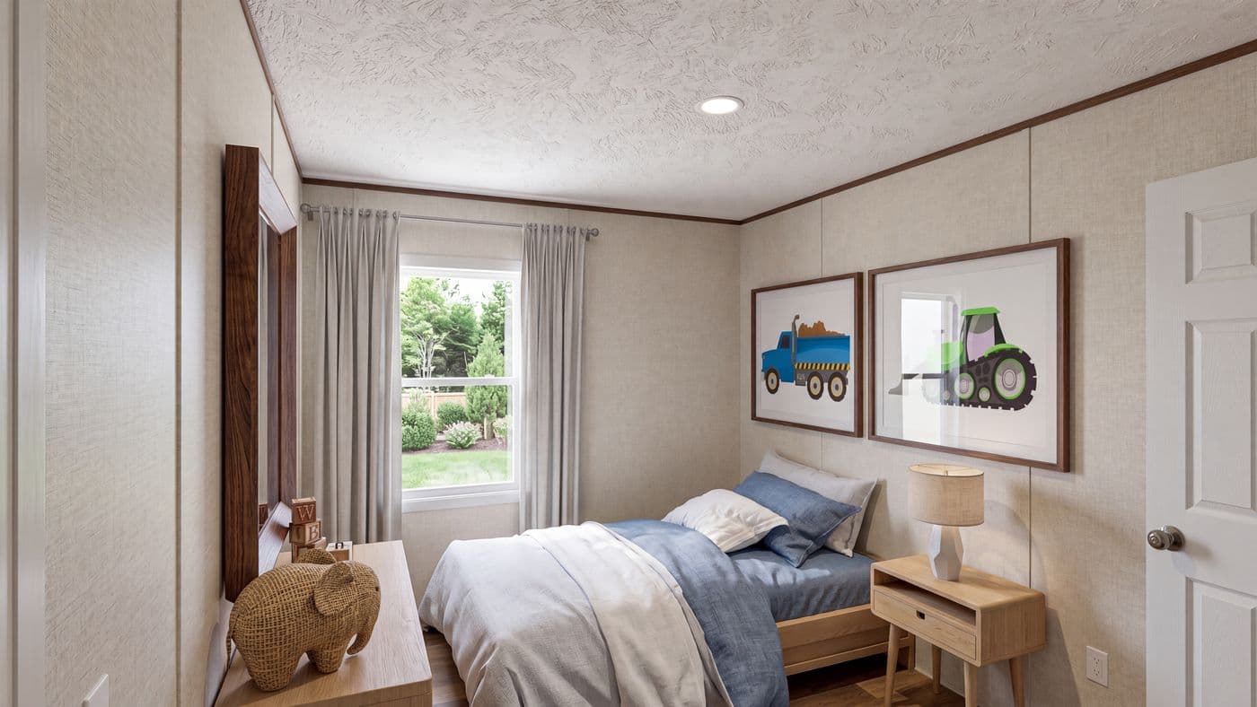 The OAK Bedroom. This Manufactured Mobile Home features 4 bedrooms and 2 baths.