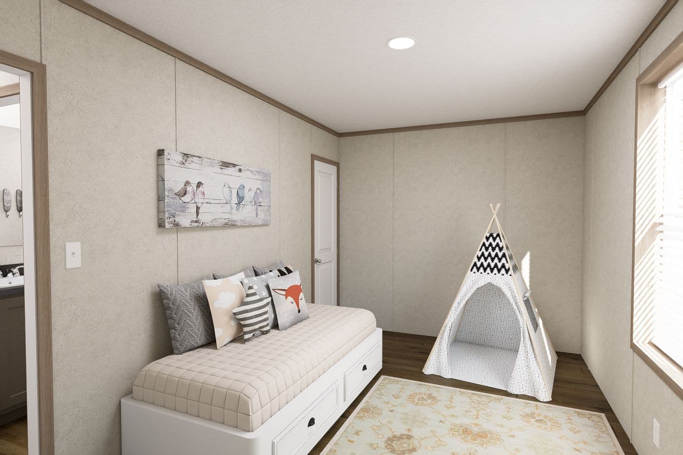 The 7616-CC01 CORNERSTONE 76 Guest Bathroom. This Manufactured Mobile Home features 3 bedrooms and 2 baths.