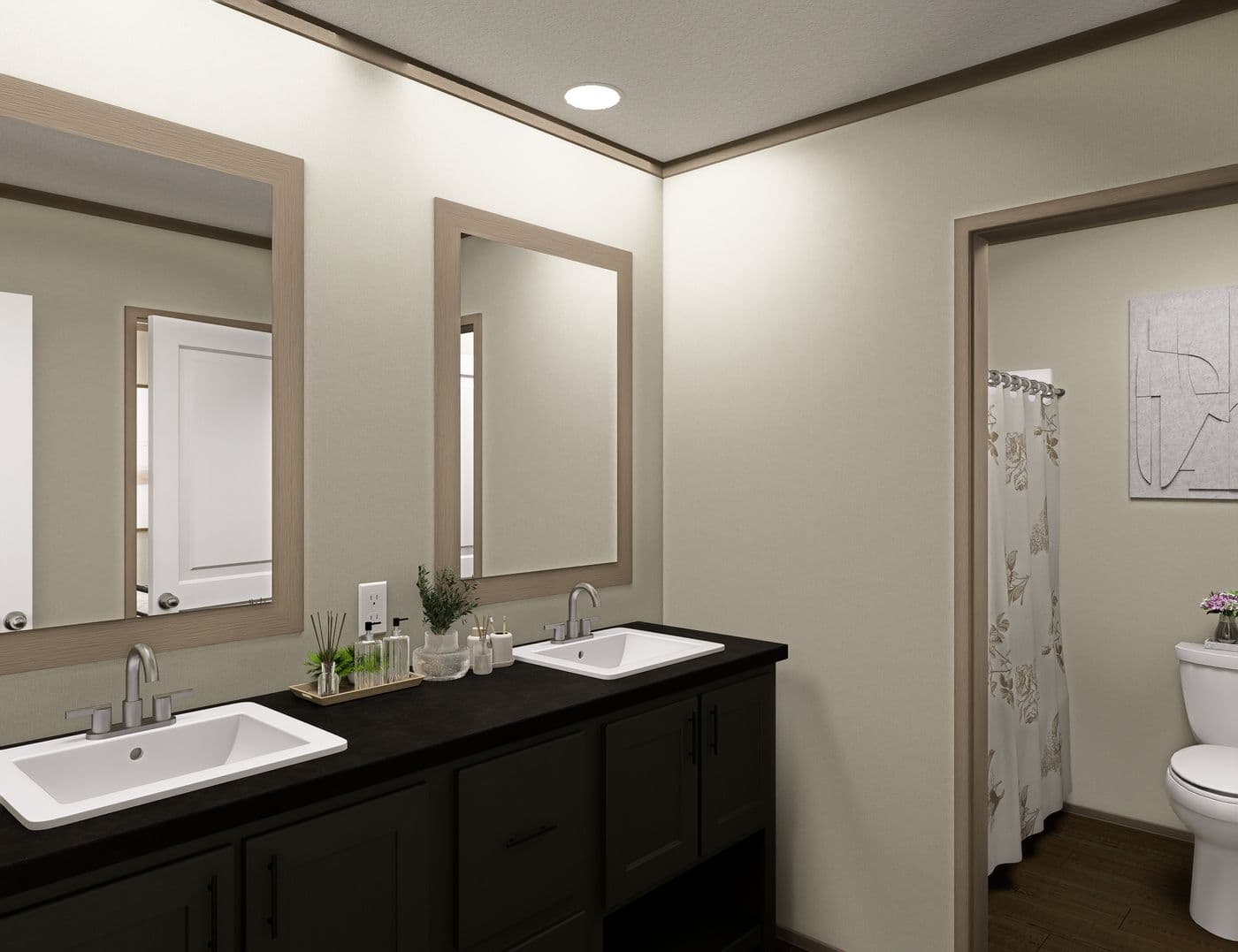 The RAINIER Guest Bedroom. This Manufactured Mobile Home features 4 bedrooms and 3 baths.