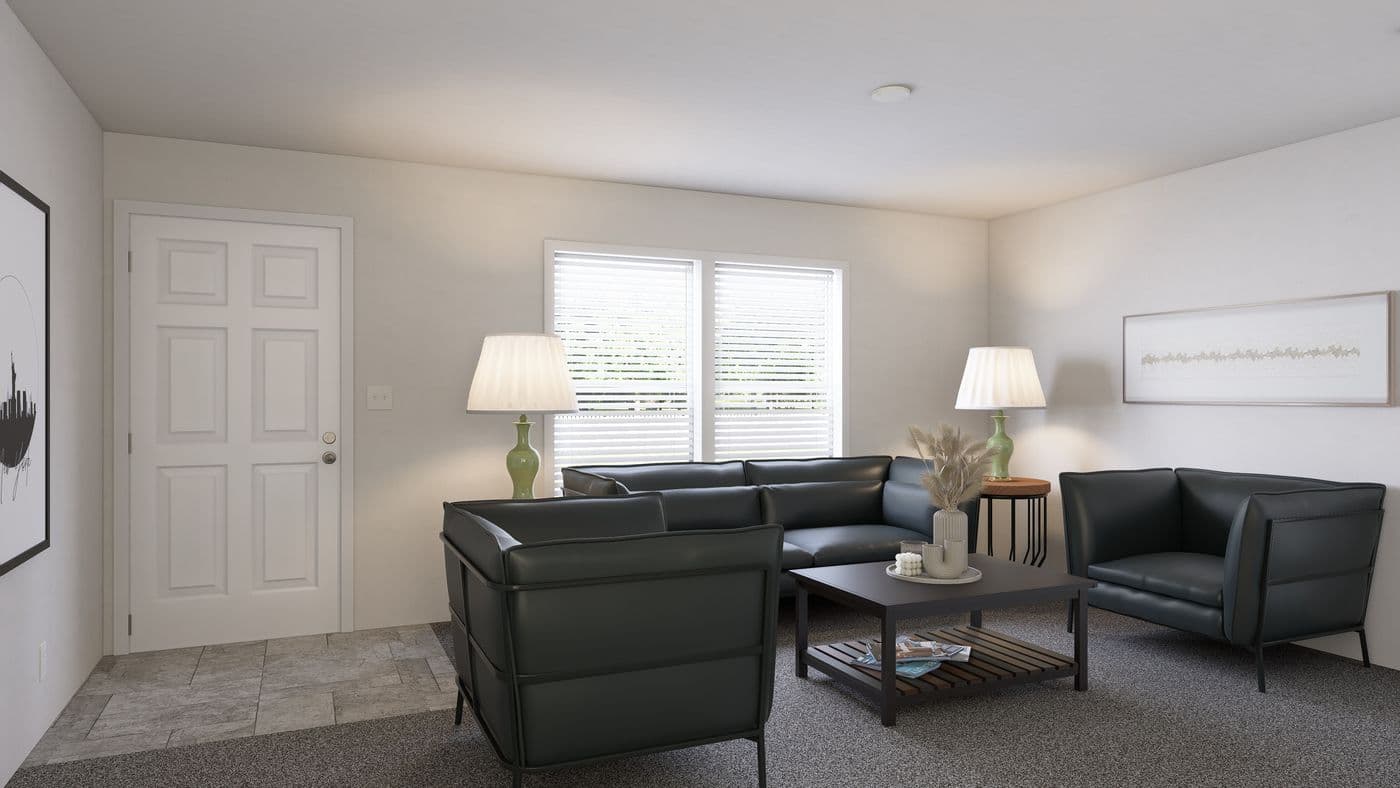 The SLE 561F Living Room. This Manufactured Mobile Home features 3 bedrooms and 2 baths.