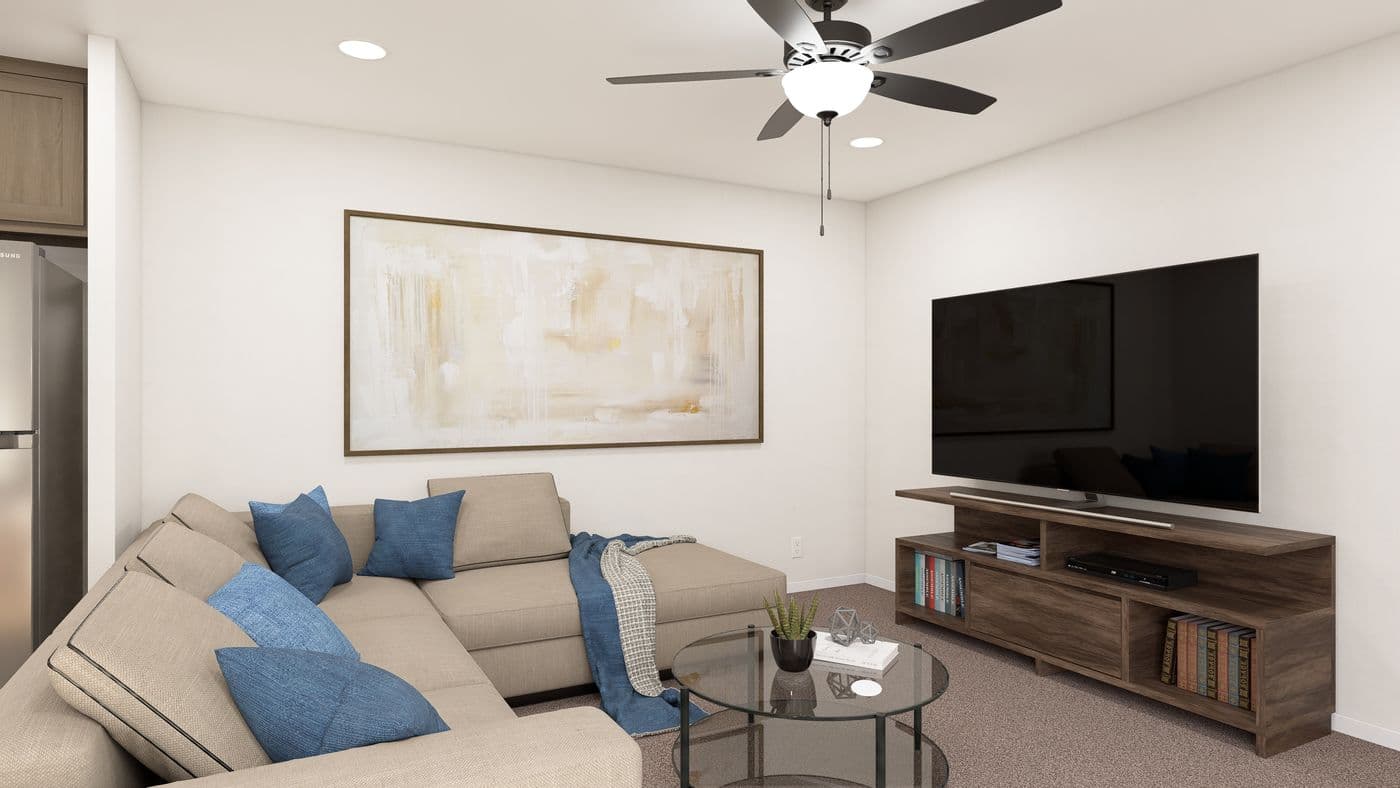 The DRM661N 1566'            DREAM Living Room. This Manufactured Mobile Home features 3 bedrooms and 2 baths.