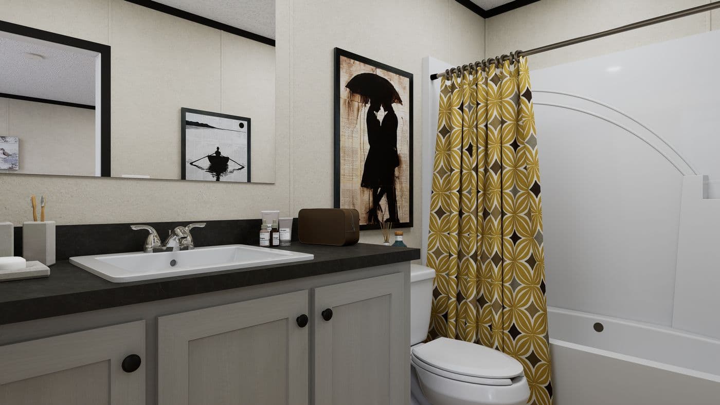 The 7616-CC03 HARBORVIEW 76 Primary Bathroom. This Manufactured Mobile Home features 3 bedrooms and 2 baths.