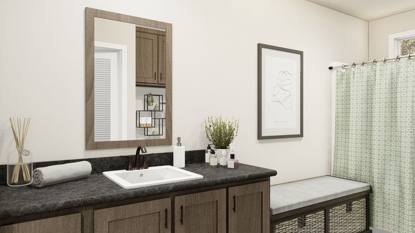The ING521F NOBLE               GW Primary Bathroom. This Manufactured Mobile Home features 3 bedrooms and 2 baths.