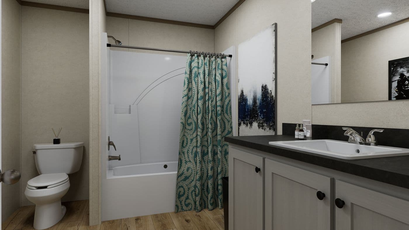 The 4824-CC54 OAKSTEAD 48 Primary Bedroom. This Manufactured Mobile Home features 3 bedrooms and 2 baths.