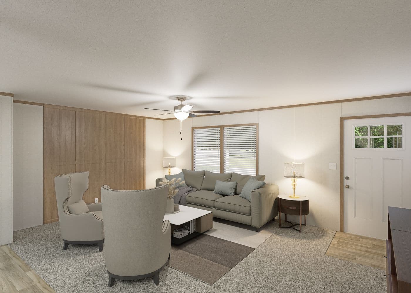 The THE RESERVE 52 Living Room. This Manufactured Mobile Home features 3 bedrooms and 2 baths.
