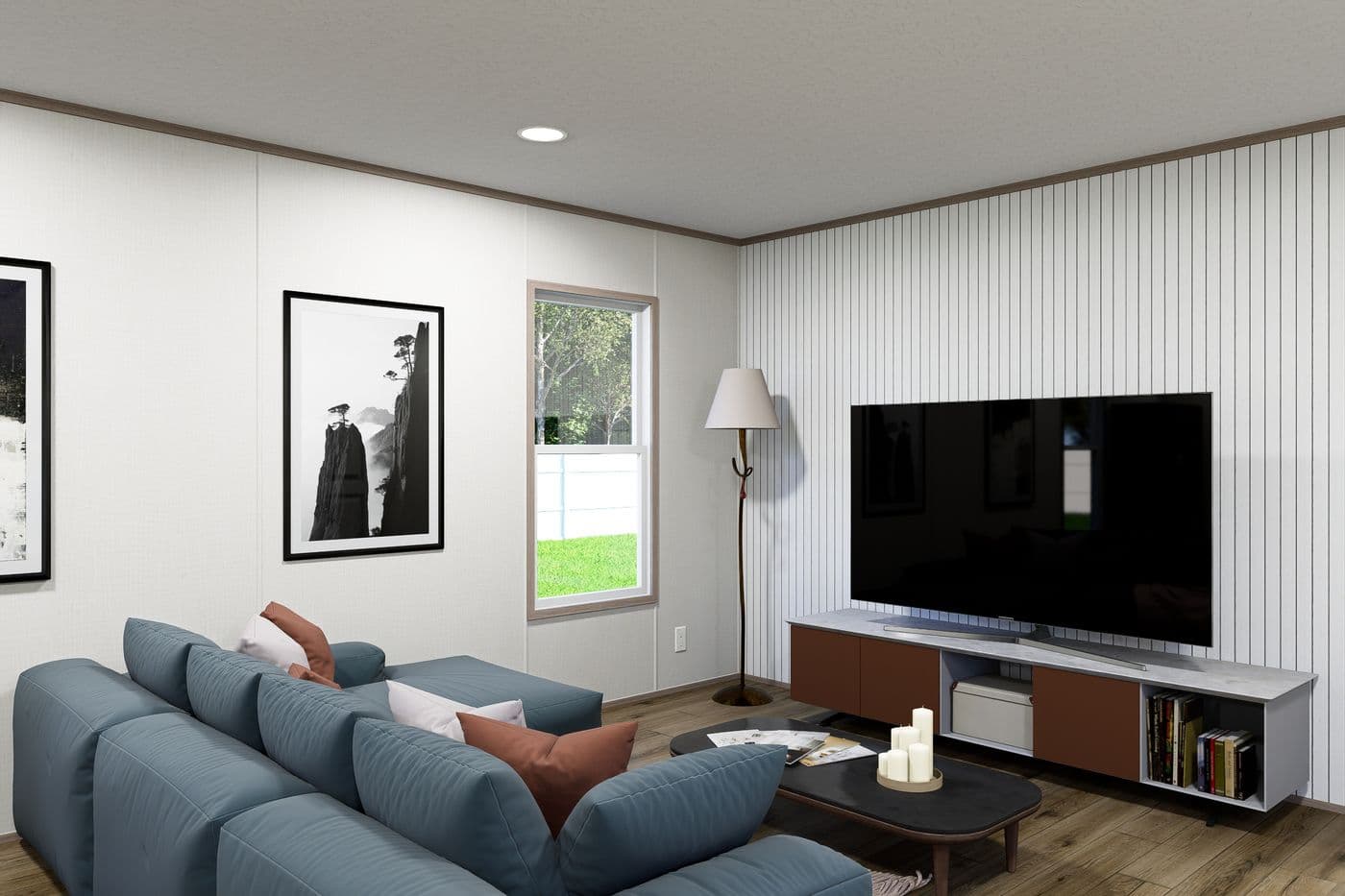 The ATLAS Living Room. This Manufactured Mobile Home features 2 bedrooms and 2 baths.