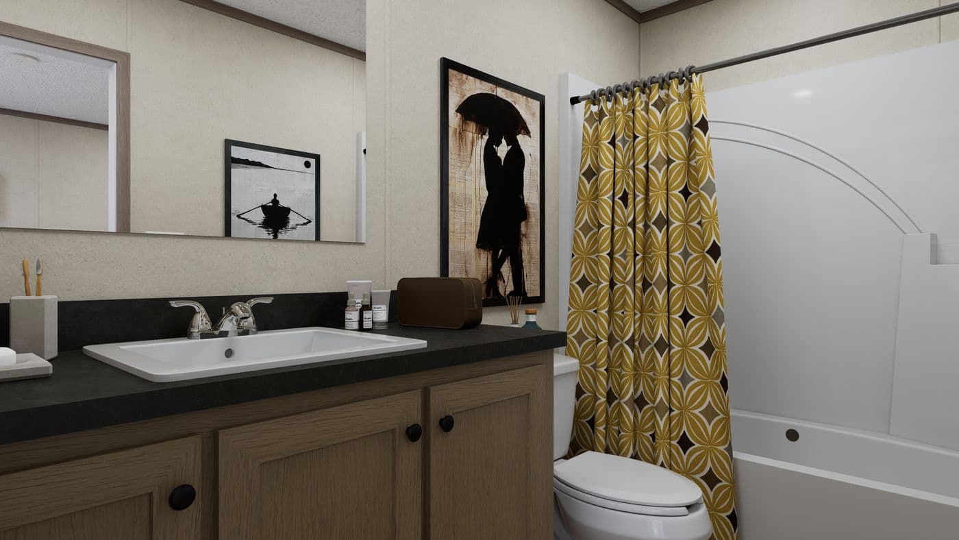 The 7016-CC03 HARBORVIEW 70 Primary Bathroom. This Manufactured Mobile Home features 3 bedrooms and 2 baths.