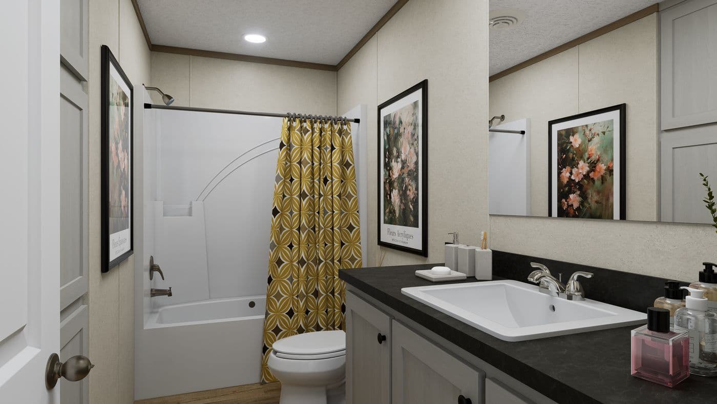 The 5624-CC56 GUARDIAN 56 Primary Bathroom. This Manufactured Mobile Home features 3 bedrooms and 2 baths.