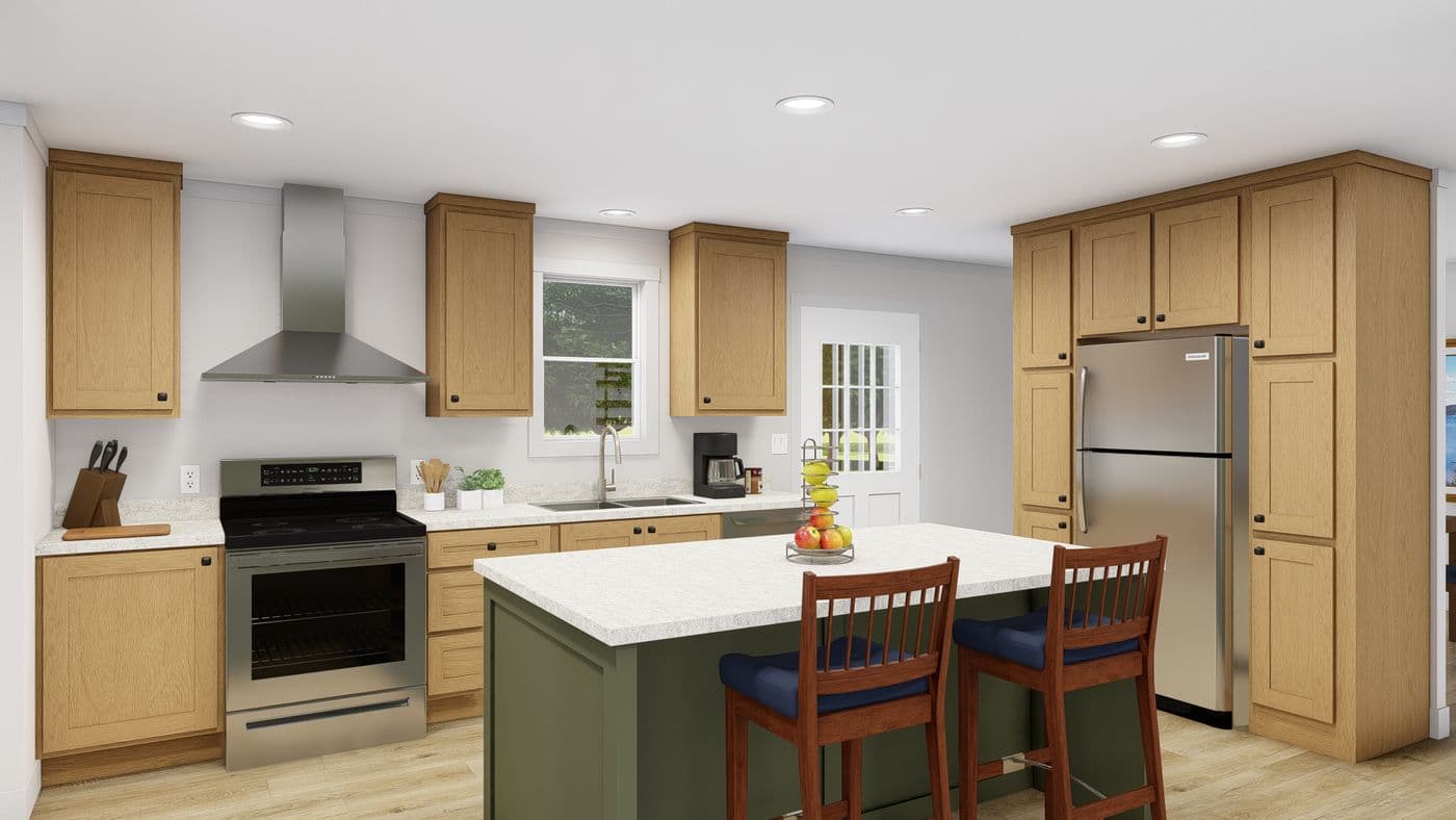 The LET IT BE Kitchen. This Manufactured Mobile Home features 3 bedrooms and 2 baths.